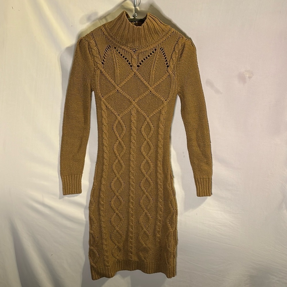 Victoria Secret Moda International Cable Knit Sweater Dress Bodycon Small Tan - Picture 2 of 7